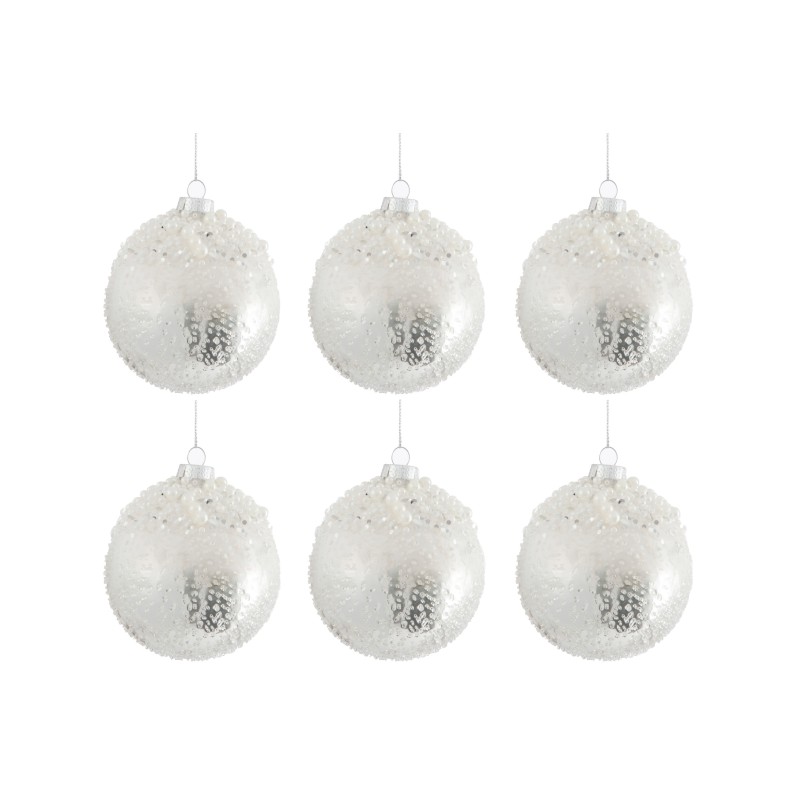 Caja de 6 bolas de Navidad de vidrio blanco de 10x10x10cm