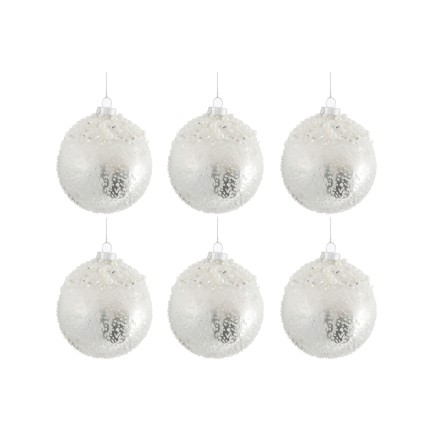 Scatola di 6 palline di Natale in vetro bianco 10x10x10cm