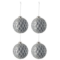 Boite de 4 boules de Noël en verre gris 10x10x10 cm