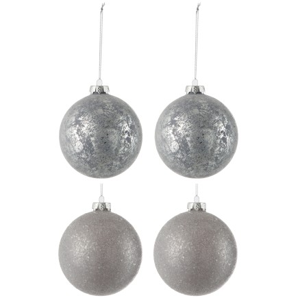 Boite de 4boules de Noël en verre gris 10x10x10 cm