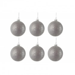 Boite de 6 boules de Noël en verre à paillettes grises