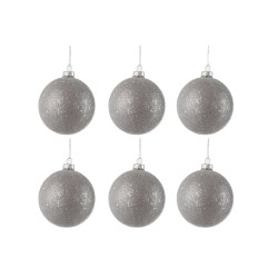 Confezione di 6 ornamenti natalizi in vetro grigio 8x8x8 cm