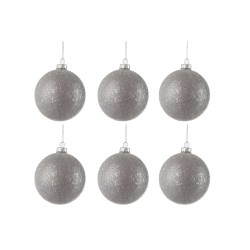 Boite de 6 boules de Noël en verre gris 8x8x8 cm