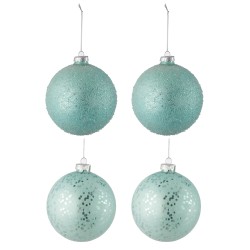 BOITE DE 4 BOULES DE NOEL 2+2 VERRE VERT MENTHE LARGE