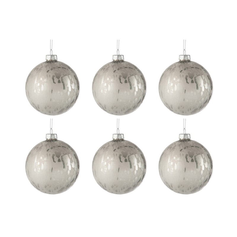 Boite de 6 boules de Noël en verre argent 8x8x8 cm