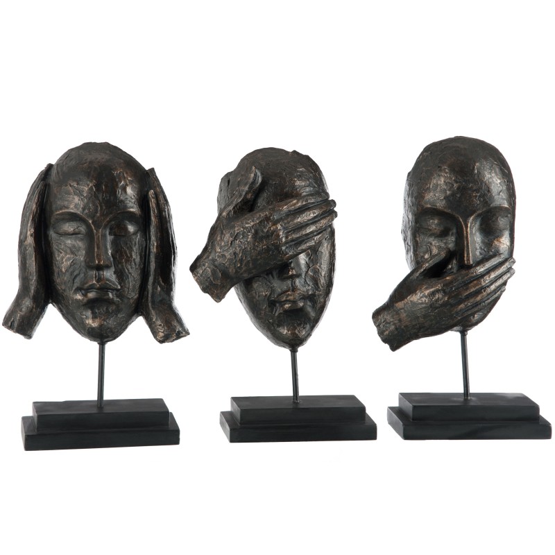 Set de 3 visages de la sagesse en résine marron 14x8x28 cm Set de 3 visages de la sagesse en résine marron 14x8x28 cm