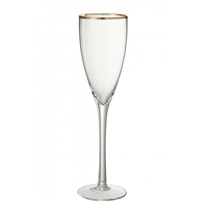 Vaso de champán con borde dorado de vidrio transparente 6x6x25cm