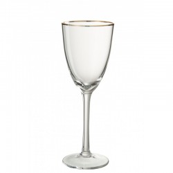 Vaso de vino con borde fino dorado de vidrio transparente de 23 cm de altura