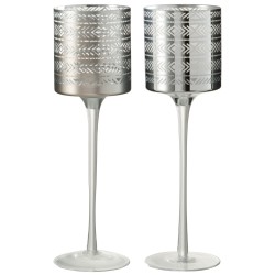 Set de 2 photophores en verre argent 10x10x30 cm