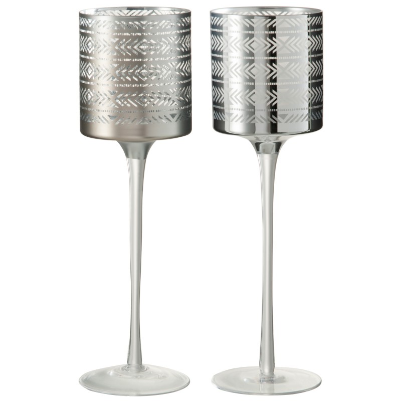 Set de 2 photophores en verre argent 10x10x30 cm Set de 2 photophores en verre argent 10x10x30 cm
