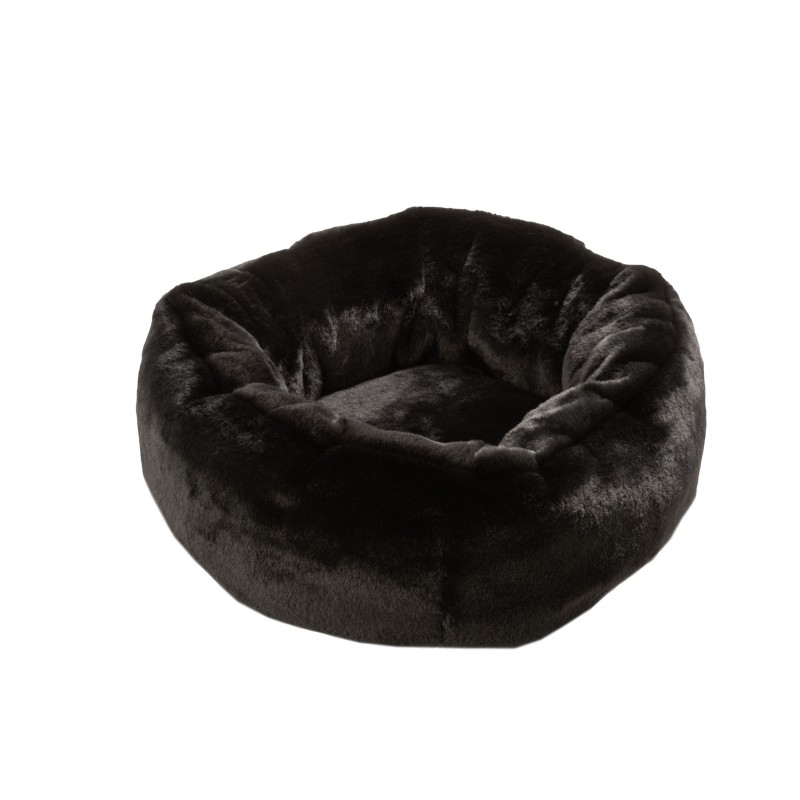 Panier chat rond en fourrure noir 55cm