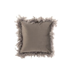 Coussin carré avec bords plumes en polyester gris 45x45cm