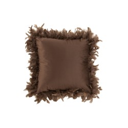 Coussin carré avec bords plumes en polyester marron 45x45cm