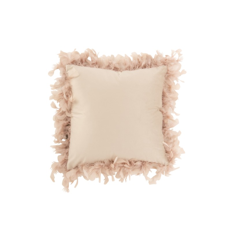 Coussin carré avec bords plumes en polyester rose poudré 45x45cm Coussin carré avec bords plumes en polyester rose poudré 45x45cm
