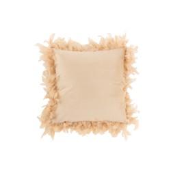 Coussin carré avec bords plumes en polyester rose beige45x45cm