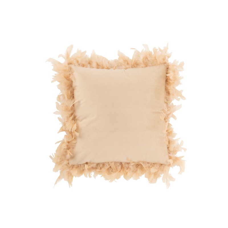 Coussin carré avec bords plumes en polyester rose beige45x45cm