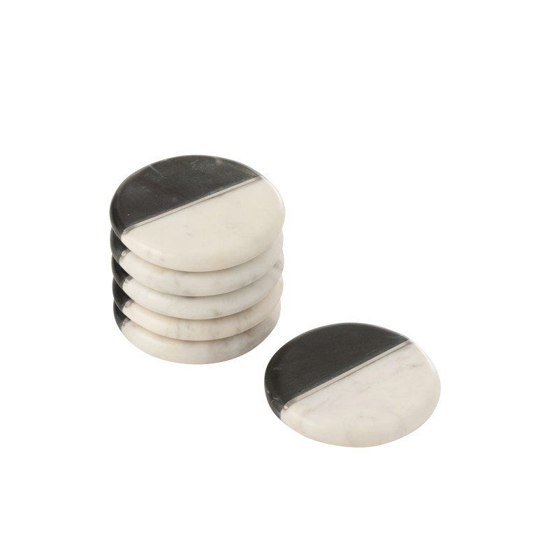 Set de 6 sous-verres en marbre noir et blanc D11cm