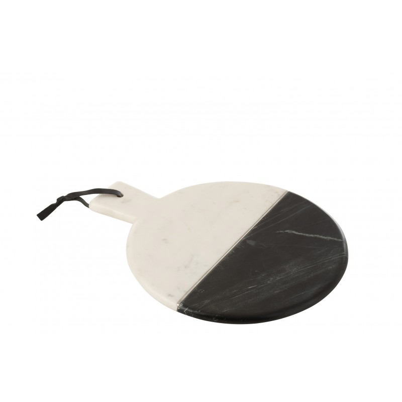 Tabla de cortar redonda de mármol blanco y negro de 37.5 cm de diámetro