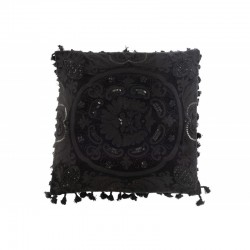 Coussin carré style marocain en coton noir 45x45cm