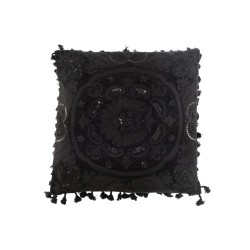 Cojín cuadrado estilo marroquí de algodón negro 45 x 45 cm
