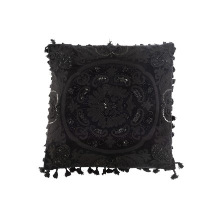 Cojín cuadrado estilo marroquí de algodón negro 45 x 45 cm