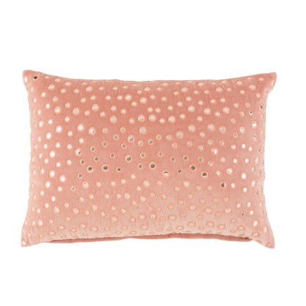 Coussin rectangulaire avec miroirs ronds en coton rose 60x40cm
