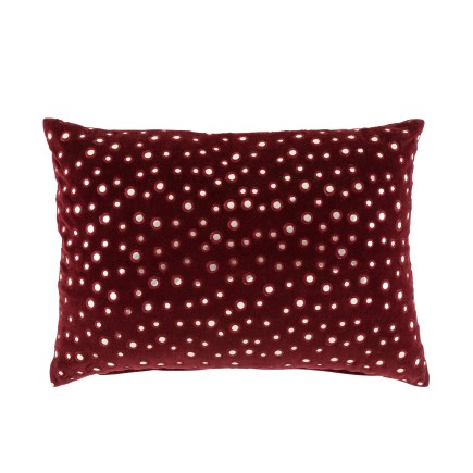 Cojín rectangular con espejos redondos de algodón rojo de 60x40cm