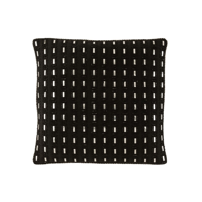 Coussin carré avec miroirs rectangles en coton noir 45x45cm