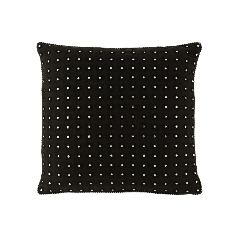 Coussin carré avec miroirs ronds en coton noir 45x45cm
