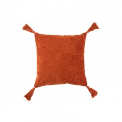 Coussin carré avec motifs et floches en coton orange 45x45cm