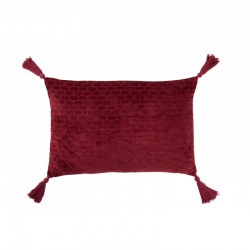Coussin rectangulaire avec motifs et floches en coton rouge foncé 60x40cm