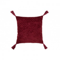Coussin carré avec motifs et floches en coton rouge foncé 45x45cm