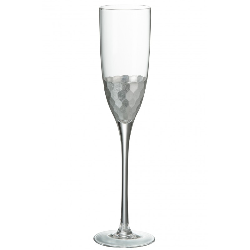 Flauta de champán con base de plata de vidrio de 26 cm de altura