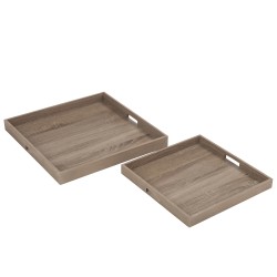 Set de 2 bandejas de madera natural de 50x50x5 cm