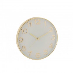 Reloj de pared con números arábigos blancos y dorados de 39 cm