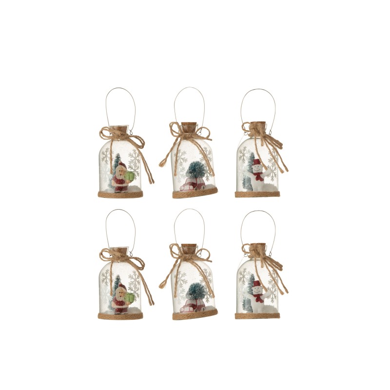 Conjunto de 6 botellas colgantes de vidrio transparente de 6x6x11 cm