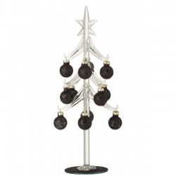 Árbol de Navidad decorativo con bolas de vidrio negro de 30 cm de altura