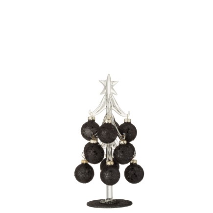 Árbol de Navidad decorativo con bolas de vidrio negro de 20 cm de altura
