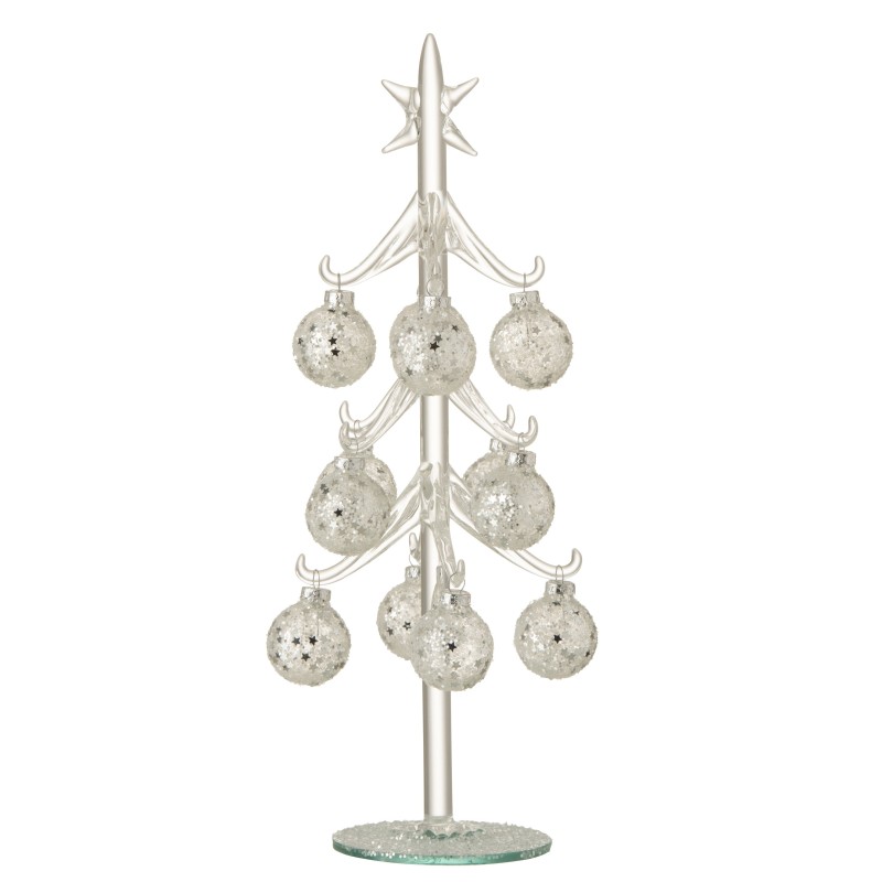 Sapin de Noël décoratif avec boules en verre argenté H30cm