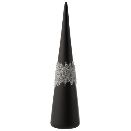 Cono con línea de diamante en vidrio negro H42cm
