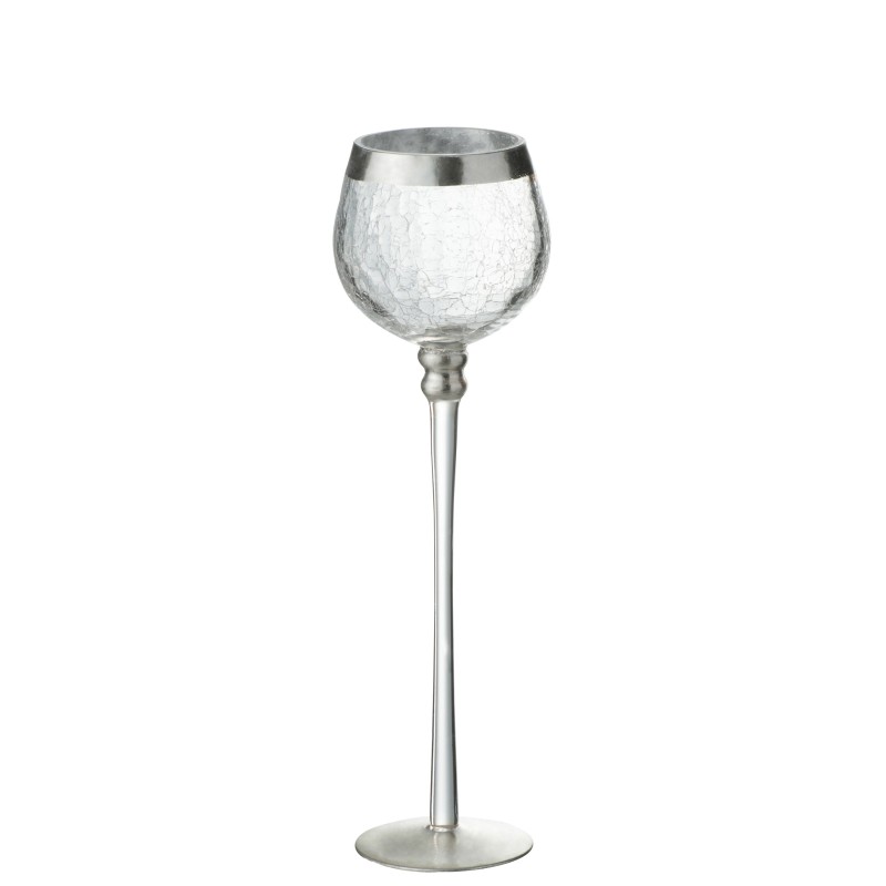 Photophore boule craquelé sur pied en verre argent 9.5x9.5x30 cm Photophore boule craquelé sur pied en verre argent 9.5x9.5x30 cm