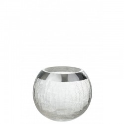 Photophore boule craquelé en verre argent 12x12x10.5 cm