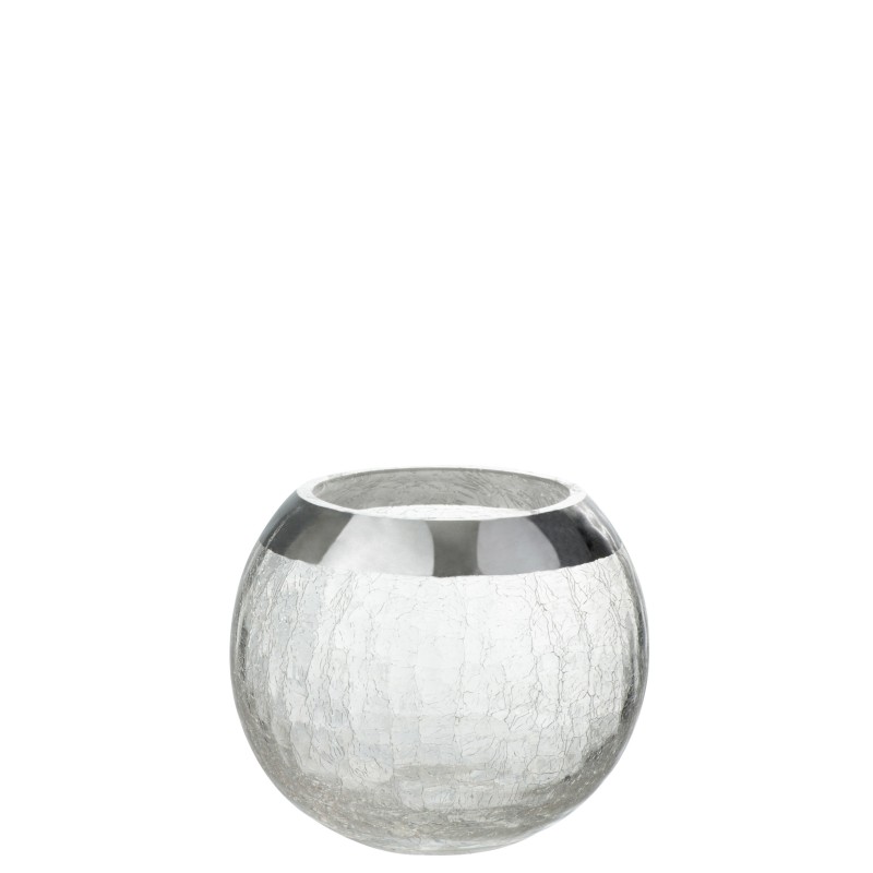 Photophore boule craquelé en verre argent 12x12x10.5 cm Photophore boule craquelé en verre argent 12x12x10.5 cm