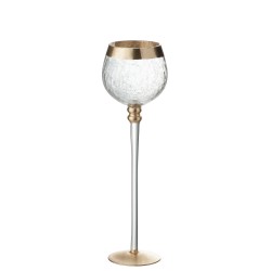 Farol de vidrio dorado con pie en forma de bola agrietada de 9x9x29.5 cm
