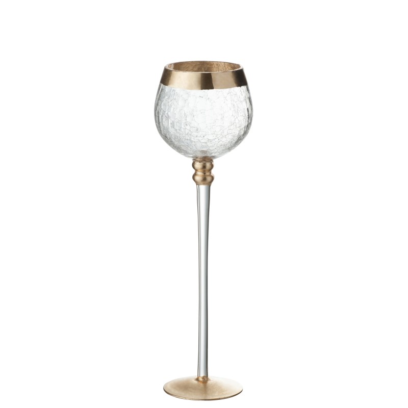 Photophore boule craquelé sur pied en verre or 9x9x29.5 cm Photophore boule craquelé sur pied en verre or 9x9x29.5 cm