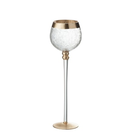 Farol de vidrio dorado con pie en forma de bola agrietada de 9x9x29.5 cm