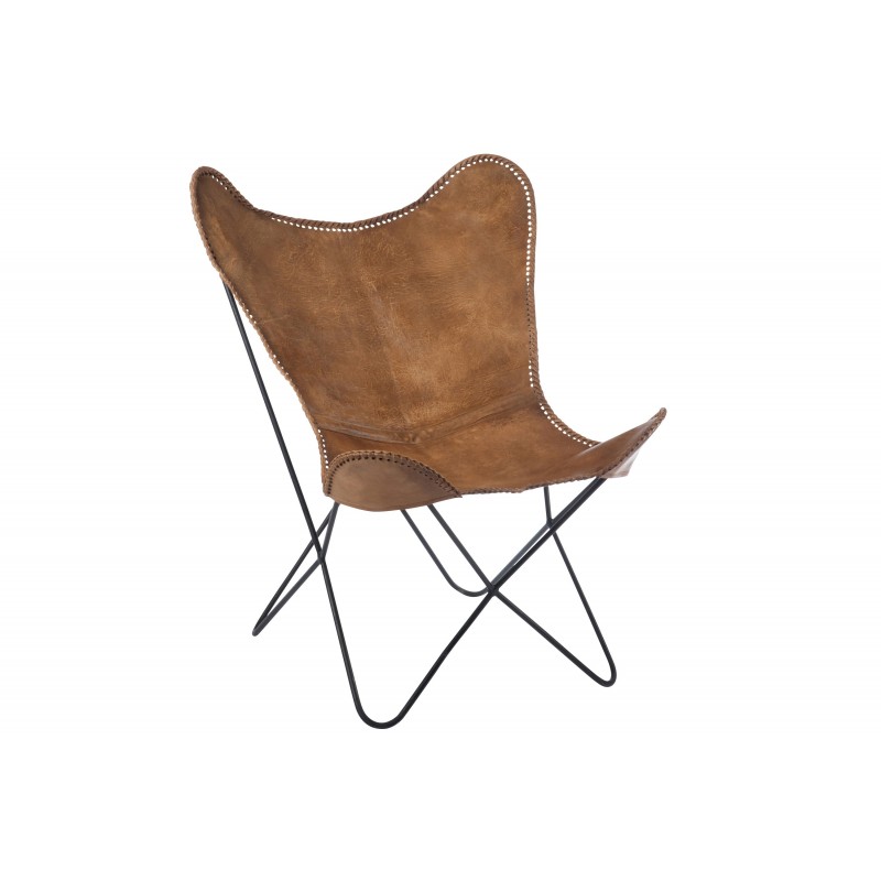 Chaise lounge en métal et cuir marron 78x71x93 cm