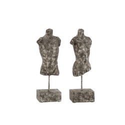 Lot de 2 figurines buste sur pied en résine gris 31x9x8 cm