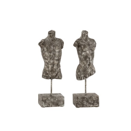 Lot de 2 figurines buste sur pied en résine gris 31x9x8 cm