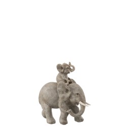 Figurine éléphant avec bébé sur le dos en résine gris 18x17x8 cm